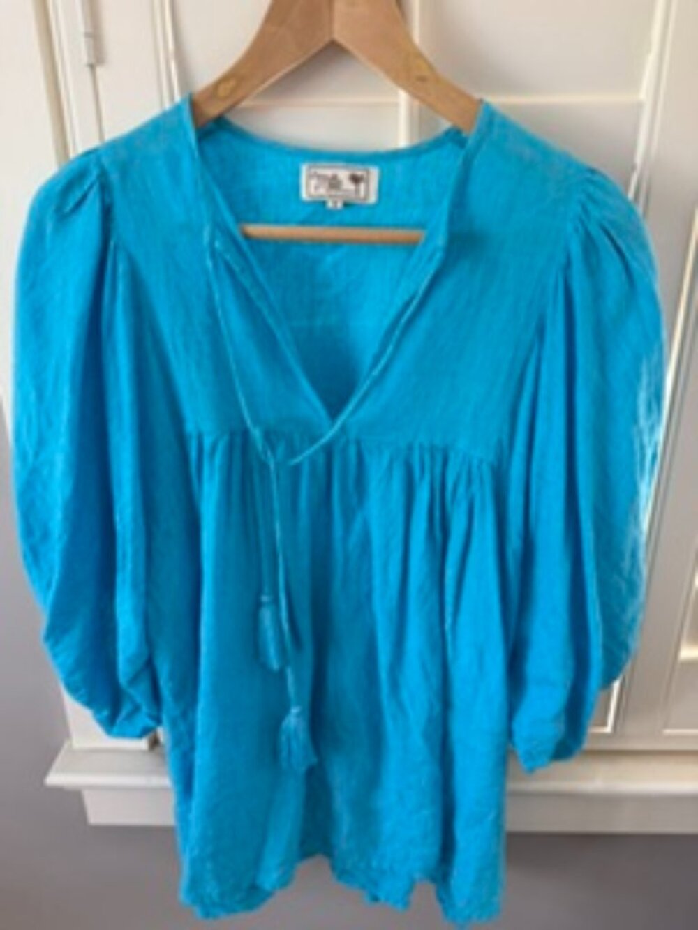 Mille Resort And Travel THALIA TOP IN AQUA LINEN S